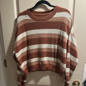 Cozy Crew Neck Sweater in Brown and Cream